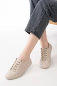 MK-9026 Bej Bağcıklı  Taş Aksesuarlı Günlük Spor Ayakkabı thumbnail 4
