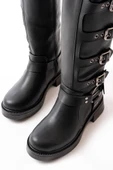 02-346 Siyah Düz Topuklu Günlük Bayan Binici Çizme thumbnail 5