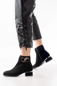 RM-504 Siyah Süet Toka Aksesuarlı Topuklu Fermuarlı Günlük Kadın Bot thumbnail 2
