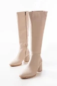 RS-2432 Bej Topuklu Fermuarlı Günlük Kadın Çizme thumbnail 5