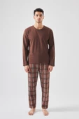Erkek Pamuklu Uzun Kollu Ekose Desenli Pijama Takımı thumbnail 2