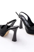 B-2101 Siyah Günlük Arkası Açık Yılan Desenli Topuklu Bayan Ayakkabı thumbnail 5