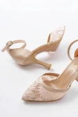 K-404 Bej Fileli Çiçek Detaylı  Kadın Topuklu Ayakkabı thumbnail 5