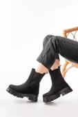 FZ-299 Siyah Süet Yüksek Tabanlı Lastikli Günlük Kadın Bot thumbnail 5