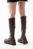 812-301 Kahverengi Streç Arkadan Fermuarlı Günlük Kadın Çizme thumbnail 4
