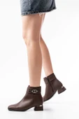 RM-502 Kahverengi Toka Aksesuarlı Topuklu Fermuarlı Günlük Kadın Bot thumbnail 2