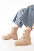 2051-298 Bej Düz Topuklu Bağcıklı Lastikli Günlük Kadın Bot thumbnail 1