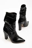VRT-4815 Siyah Kroko Yüksek Kalın Topuklu Körüklü Fermuarlı Kadın Bot thumbnail 3