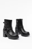 5109-3042 Siyah Toka Aksesuarlı Fermuarlı Kalın Topuklu Günlük Kadın Bot thumbnail 4