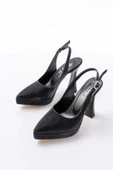 B-2101 Siyah Günlük Arkası Açık Yılan Desenli Topuklu Bayan Ayakkabı thumbnail 3