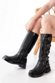 02-346 Siyah Düz Topuklu Günlük Bayan Binici Çizme thumbnail 2