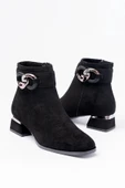 RM-504 Siyah Süet Toka Aksesuarlı Topuklu Fermuarlı Günlük Kadın Bot thumbnail 1