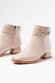 RM-502 Bej Toka Aksesuarlı Topuklu Fermuarlı Günlük Kadın Bot thumbnail 5