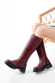 236-3021 Bordo Fermuarlı Günlük Kadın Çizme thumbnail 1