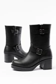 5109-3043 Siyah Toka Aksesuarlı Fermuarlı Kalın Topuklu Günlük Kadın Bot thumbnail 4