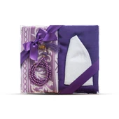 Seccade + Eşarp + Takke + Tesbih Hediye Seti (Asetat Kutulu, Mor) - 1