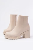 767-3020 Bej Fermuarlı Kalın Topuklu Günlük Kadın Bot thumbnail 4