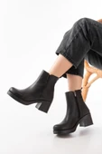 5109-3057 Siyah Lastikli Fermuarlı Kalın Topuklu Günlük Kadın Bot thumbnail 2