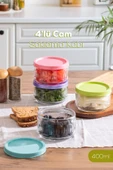 Porsima Lapis 4lü Hava Geçirmez Cam Kavanoz Kahvaltılık Seti Renkli Kapaklı Saklama Kabı 400ml thumbnail 1