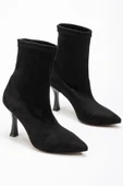 VRT-023 Siyah Süet Yüksek İnce Topuklu Streç Kadın Bot thumbnail 4