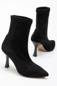 VRT-023 Siyah Süet Yüksek İnce Topuklu Streç Kadın Bot thumbnail 3