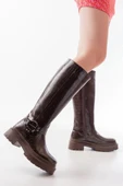 236-3021 Kahverengi Kroko Fermuarlı Günlük Kadın Çizme thumbnail 3
