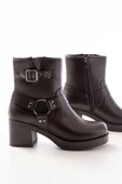 5109-3042 Kahverengi Toka Aksesuarlı Fermuarlı Kalın Topuklu Günlük Kadın Bot thumbnail 4