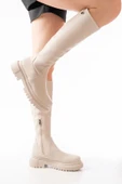 812-2291 Bej Fermuarlı Günlük Kadın Çizme thumbnail 1