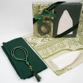 Seccade + Eşarp + Takke + Tesbih Hediye Seti (Asetat Kutulu, Yeşil) thumbnail 2