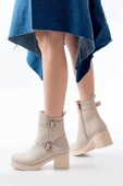 5109-3027 Bej Topuklu Fermuarlı Günlük Kadın Bot thumbnail 3