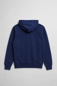 Erkek Fermuarlı Kapüşonlu Cepli İndigo Sweatshirt - 3