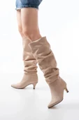 SR-2001 Bej Süet İnce Topuklu Günlük Bayan Çizme thumbnail 1
