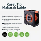 Kaset Tipi 3x1.5 mm² 35 Metre Makaralı Uzatma Kablosu CCA 4 Prizli Termal Korumalı Dayanıklı Plastik thumbnail 2