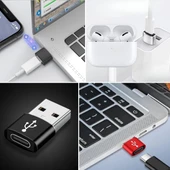 USB'den TYPE-C 'ye Dönüştürücü Adaptör Veri Aktarımı Sağlayıcı Şarj Data Çevirici (5284) thumbnail 4