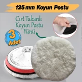 ( 3 Adet ) Koyun Postu Pedi Ø 125 mm Pasta Cila Polisaj Süngeri Cırt Tabanlı Kuzu Postu Yünü Keçesi Parlatma thumbnail 2