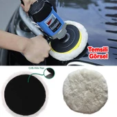 ( 3 Adet ) Koyun Postu Pedi Ø 125 mm Pasta Cila Polisaj Süngeri Cırt Tabanlı Kuzu Postu Yünü Keçesi Parlatma thumbnail 3