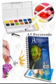 12 Renk Tablet Sulu Boya ve A5 Telli Suluboya Bloğu Kağıdı A5 210gr 20 Yaprak İnce Dokulu Taş Suluboya Plastik Kutulu thumbnail 1