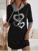 Kadın Uzun Kollu Balıkçı Yaka Bağcıklı Iki Iplik Elbise thumbnail 3