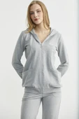 Oversize Kapüşonlu Fermuarlı Eşofman Takım - Gri thumbnail 2