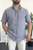 Erkek Kısa Kollu Keten Görünümlü Gömlek Mavi Edw389 thumbnail 1