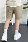 Erkek Beli Lastikli Keten Kumaş Şort Kahverengi Edw370 thumbnail 5