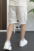 Erkek Beli Lastikli Cepli Şort Beyaz Edw388 thumbnail 3
