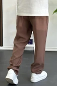 Erkek Beli Lastikli Modal Kumaş Rahat Kesim Pantolon Kahverengi Edw396 thumbnail 3