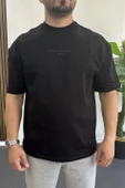 Erkek Kabartmalı Sırt Baskılı Oversize Tişört Siyah Edw390 thumbnail 2
