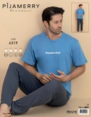 Pijamerry Erkek Bisiklet Yaka Kısa Kol Penye Pijama Takımı 6319 - 1 Adet  S - M Mavi thumbnail 2