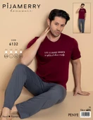 Pijamerry Erkek Bisiklet Yaka Kısa Kol Penye Pijama Takımı 6132 - 1 Adet  L Bordo thumbnail 2