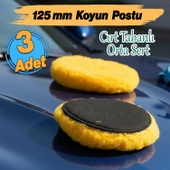 Sarı Renk (3 Adet) Orta Sert Koyun Kuzu Postu Pedi Ø 125 mm Pasta Cila Polisaj Cırt Tabanlı Yün thumbnail 2
