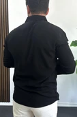 Erkek Viskon Kumaş Uzun Kollu Gömlek Siyah Edw391 thumbnail 3