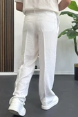 Erkek Beli Düğmeli Rahat Kalıp Yazlık Pantolon Beyaz Edw393 thumbnail 3