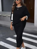 MDB Kadın Uzun Kollu Yakası Açık şardonlu Kaşkorse Bluz Ve Eteği Bağcıklı Ikili Takım thumbnail 1